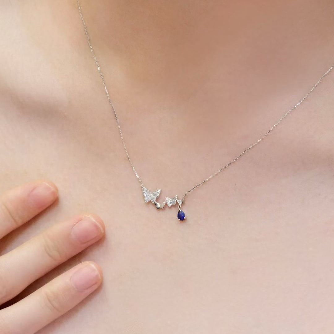14k Gold 0.5 Ct Natural Sapphire & Diamond Necklace - 4