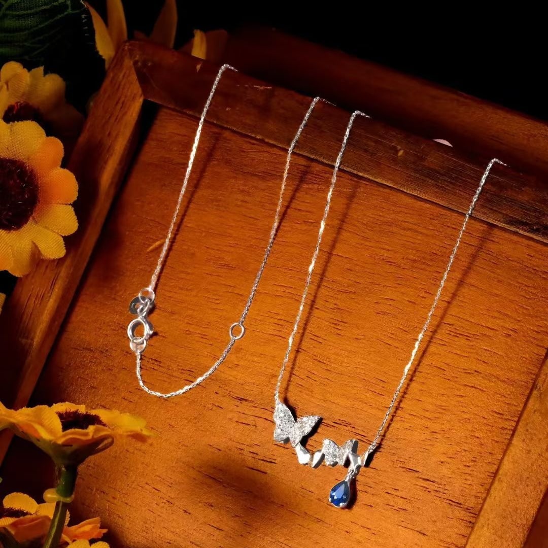 14k Gold 0.5 Ct Natural Sapphire & Diamond Necklace - 6