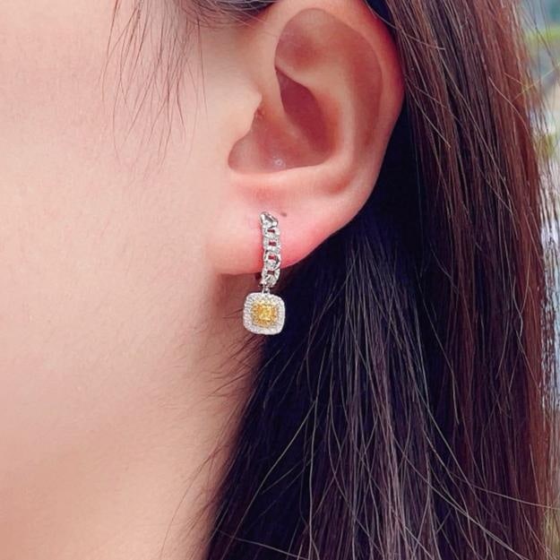 14k Gold 0.80 Ctw Natural Yellow Diamond & Diamond Earrings - 2