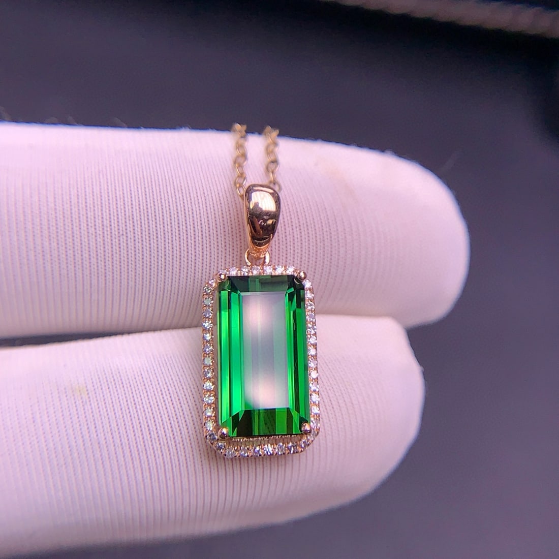 14k Gold 3.3 Ct Natural Tourmaline & Diamond Pendant( Without Chain ) - 5