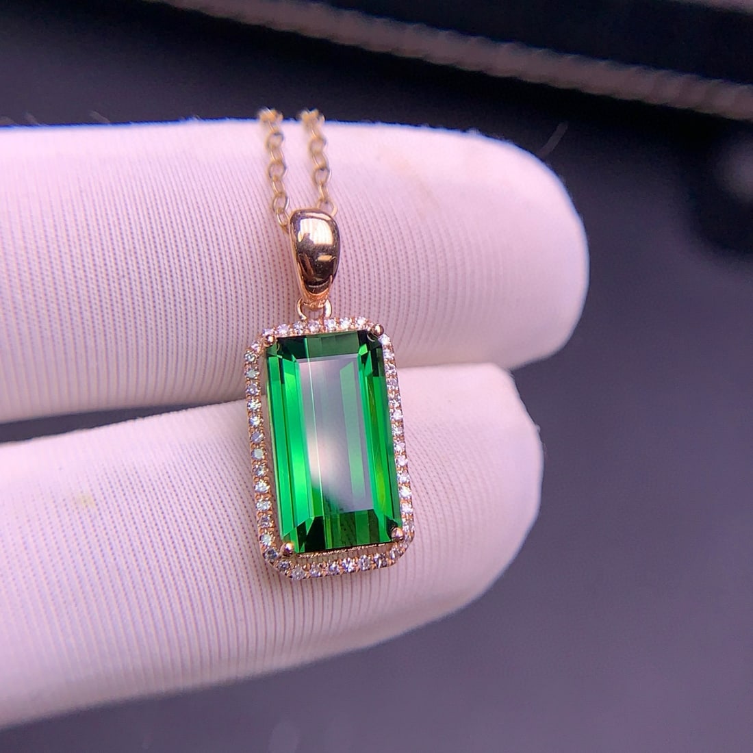 14k Gold 3.3 Ct Natural Tourmaline & Diamond Pendant( Without Chain ) - 6