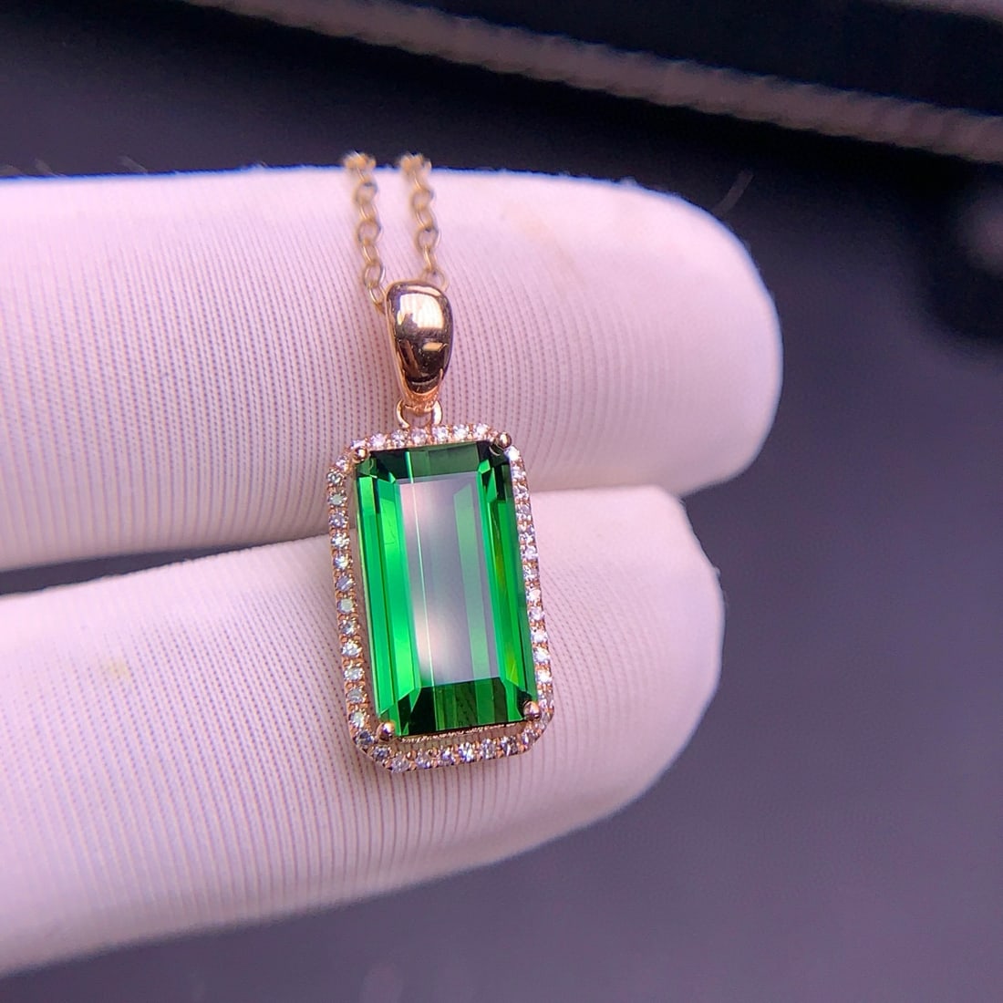 14k Gold 3.3 Ct Natural Tourmaline & Diamond Pendant( Without Chain ) - 9