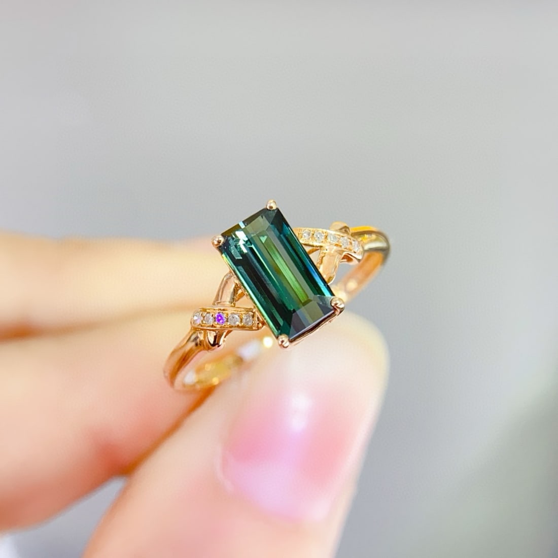 14k Gold 1.5 Ct Natural Tourmaline & Diamond Ring - 5