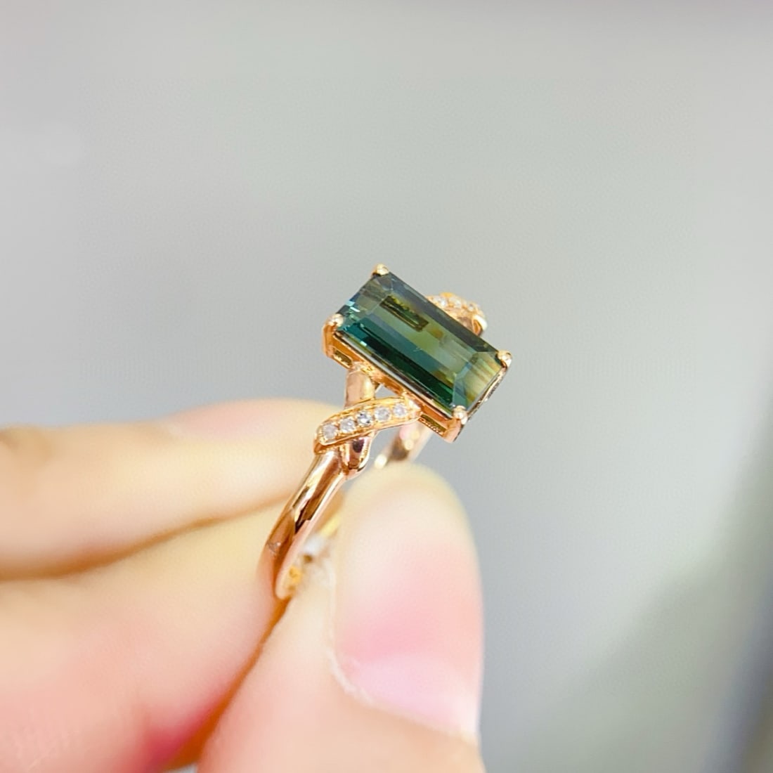 14k Gold 1.5 Ct Natural Tourmaline & Diamond Ring - 6