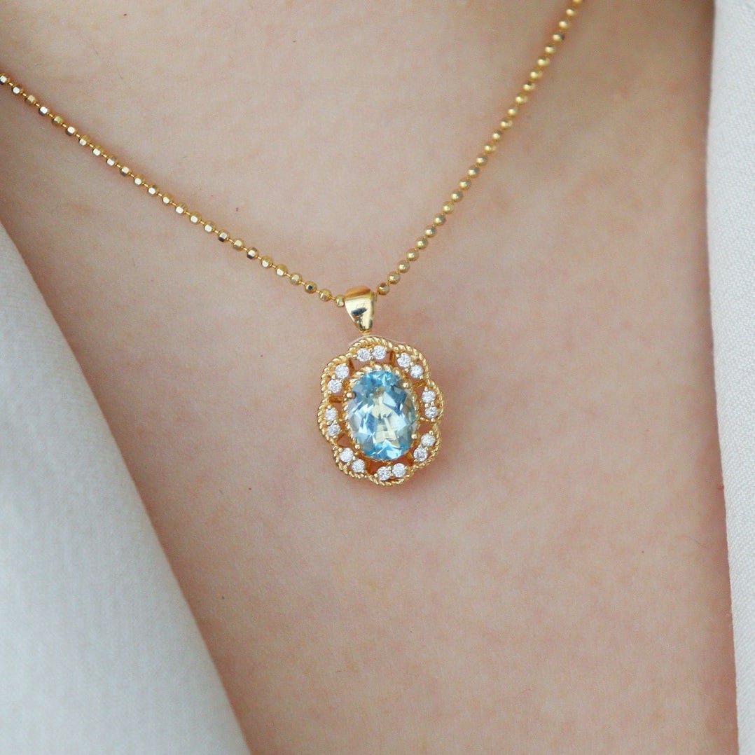 14k Gold 1 Ct Natural Aquamarine & Diamond Ring/pendant( Without Chain ) - 2