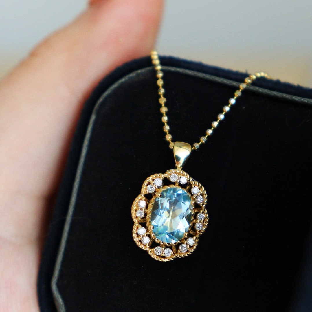 14k Gold 1 Ct Natural Aquamarine & Diamond Ring/pendant( Without Chain ) - 5