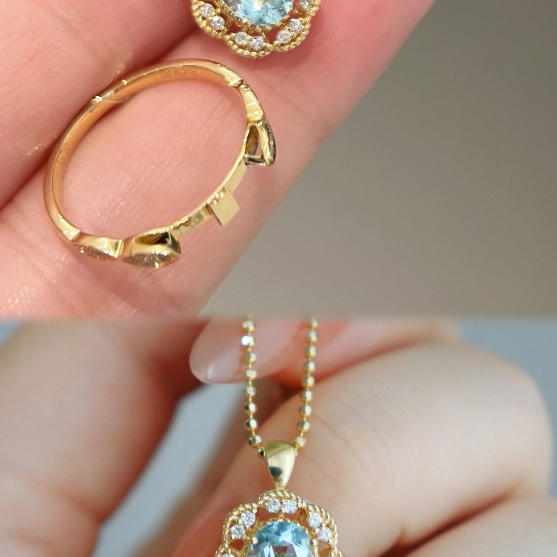14k Gold 1 Ct Natural Aquamarine & Diamond Ring/pendant( Without Chain ) - 6