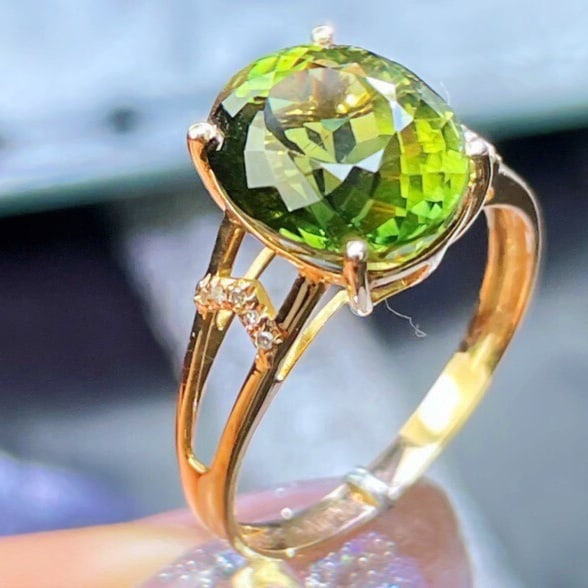 14k Gold 5.93 Ct Natural Tourmaline & Diamond Ring - 4