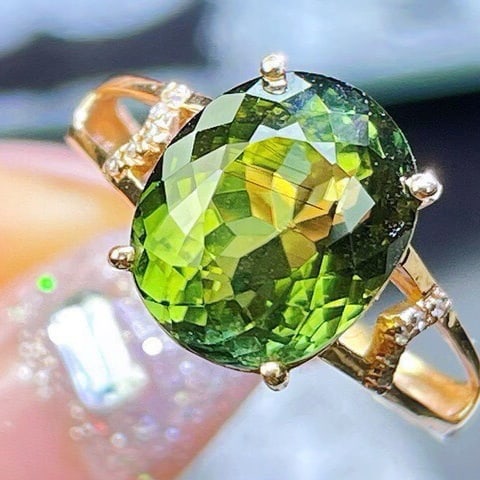 14k Gold 5.93 Ct Natural Tourmaline & Diamond Ring - 5