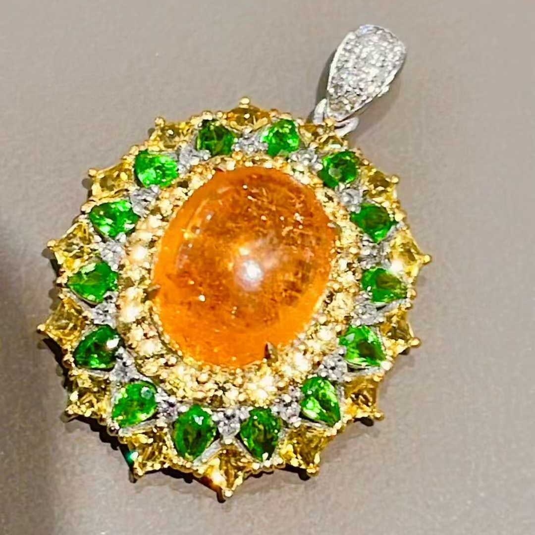 14k Gold 5.1 Ct Natural Spessartine & Diamond Pendant( Without Chain ) - 2