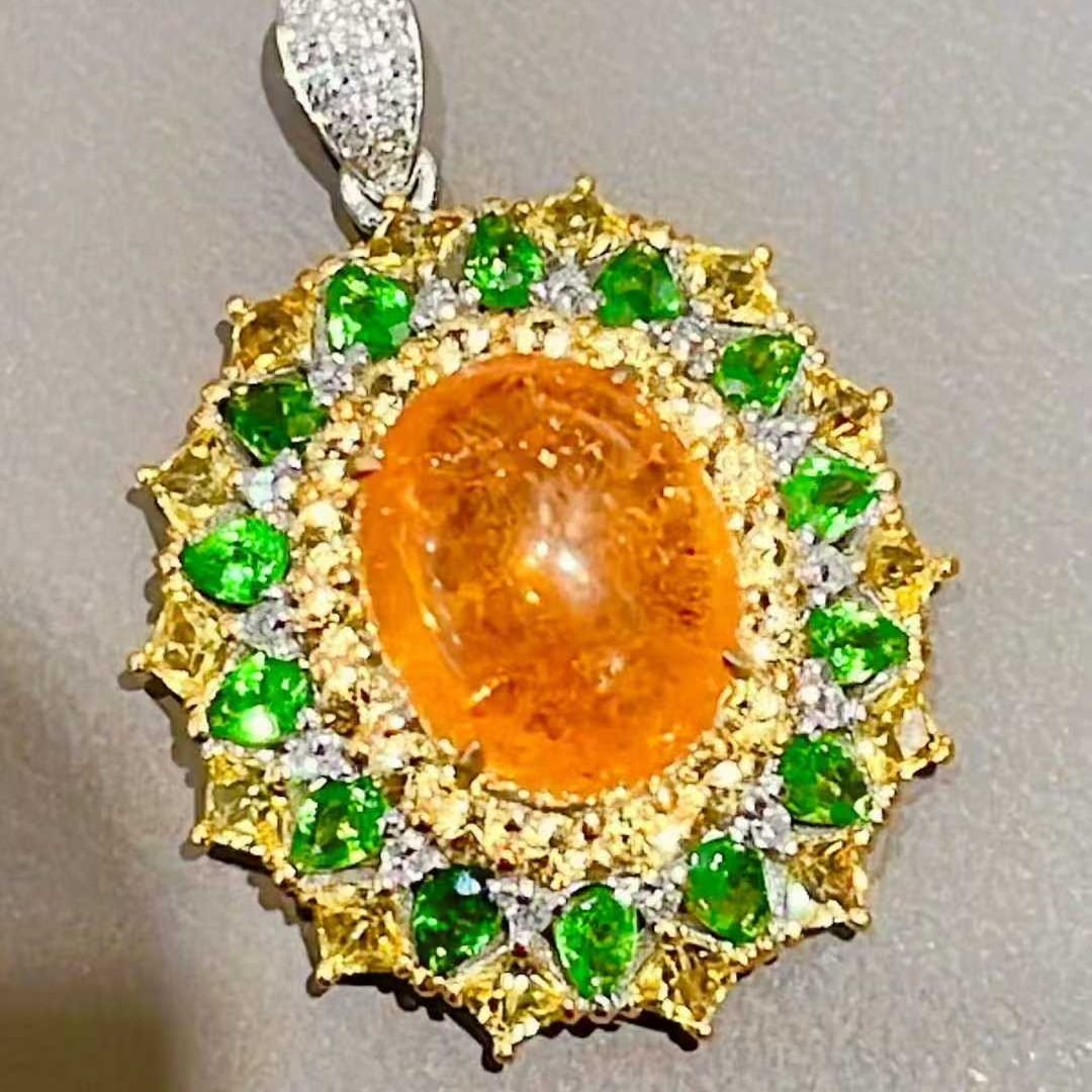 14k Gold 5.1 Ct Natural Spessartine & Diamond Pendant( Without Chain ) - 3