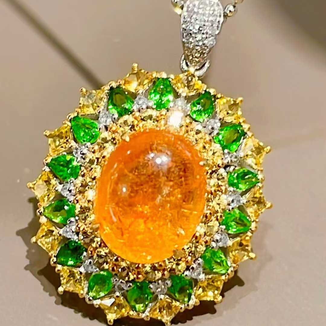 14k Gold 5.1 Ct Natural Spessartine & Diamond Pendant( Without Chain ) - 4