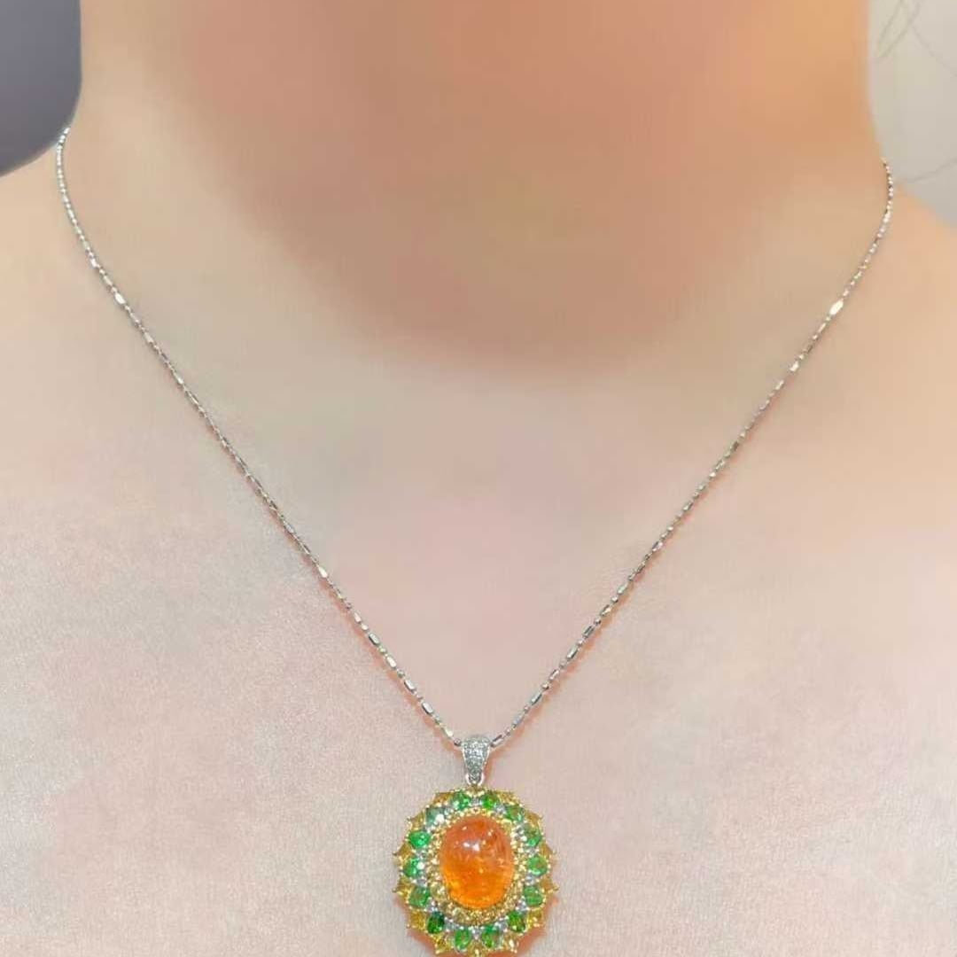 14k Gold 5.1 Ct Natural Spessartine & Diamond Pendant( Without Chain ) - 5