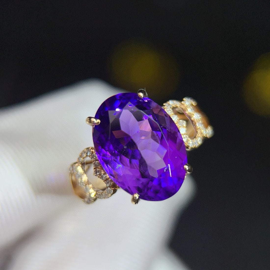 14k Gold 6 Ct Natural Amethyst & Diamond Ring - 6