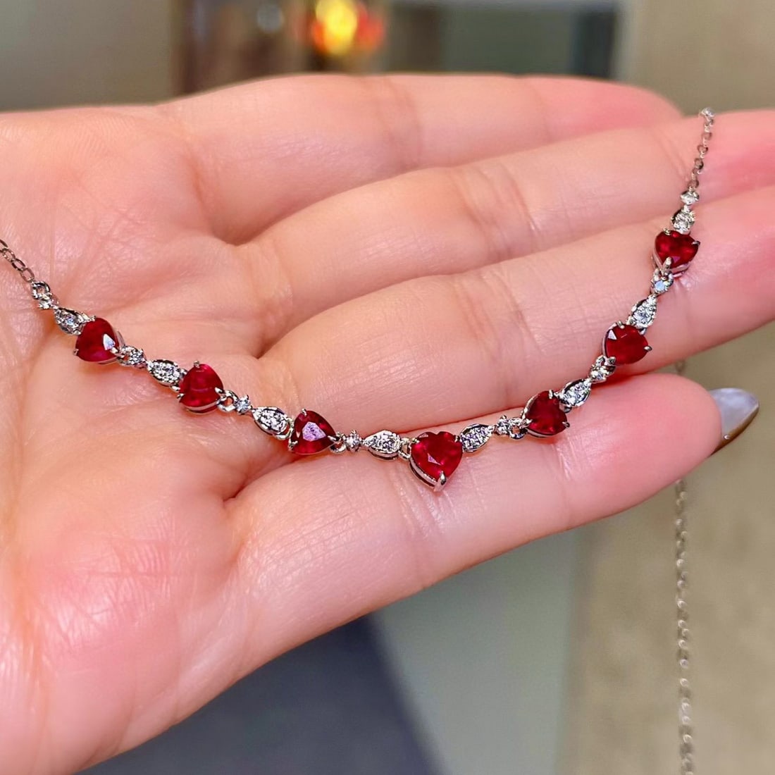 14k Gold 2.89 Ctw Natural Ruby & Diamond Necklace - 3