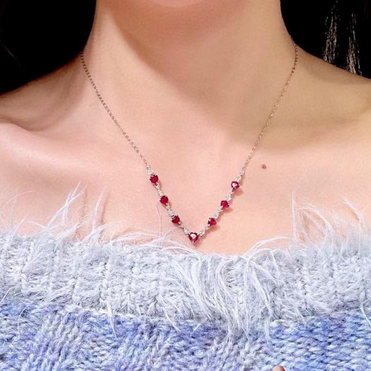 14k Gold 2.89 Ctw Natural Ruby & Diamond Necklace - 4