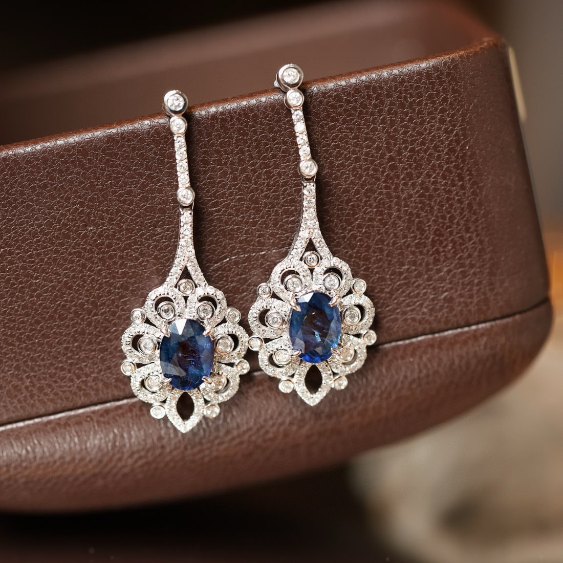 14k Gold 2.76 Ctw Natural Sapphire & Diamond Earrings - 2