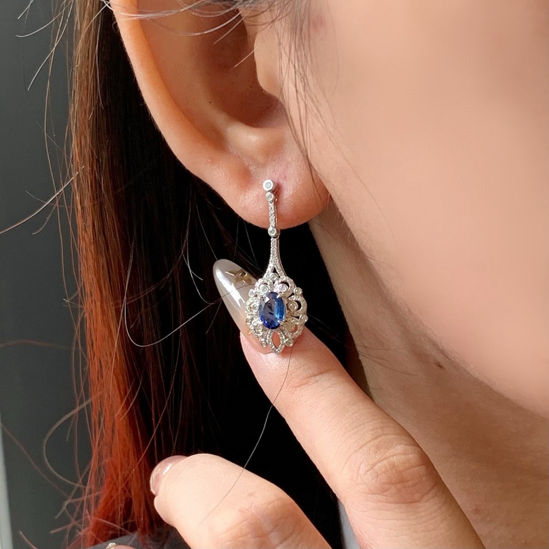 14k Gold 2.76 Ctw Natural Sapphire & Diamond Earrings - 3