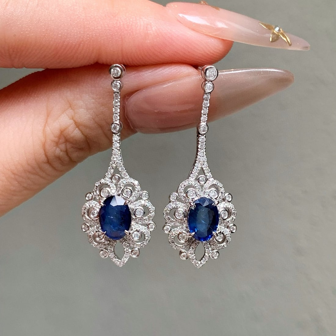 14k Gold 2.76 Ctw Natural Sapphire & Diamond Earrings - 4