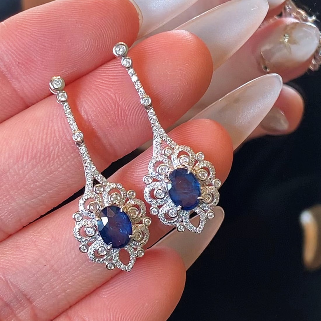 14k Gold 2.76 Ctw Natural Sapphire & Diamond Earrings - 5