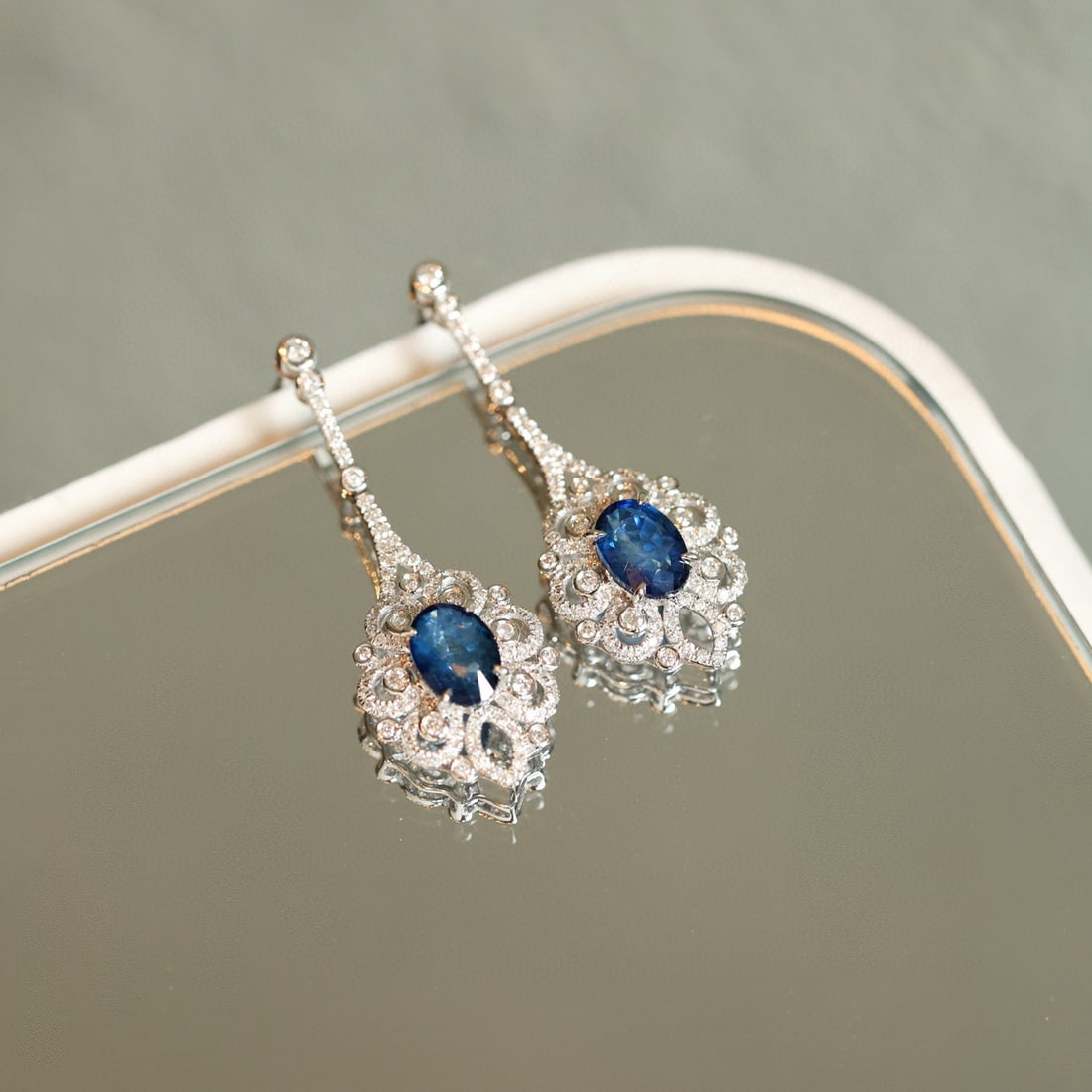 14k Gold 2.76 Ctw Natural Sapphire & Diamond Earrings - 6