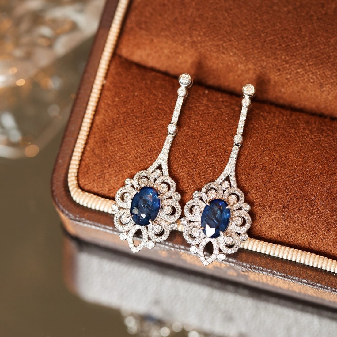14k Gold 2.76 Ctw Natural Sapphire & Diamond Earrings - 7