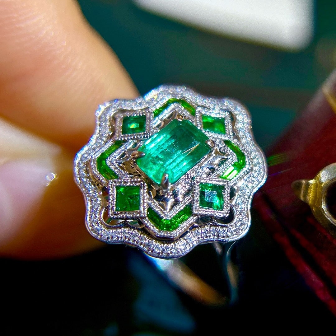 14k Gold 1.2 Ctw Vivid Green Natural Emerald & Diamond Ring/pendant( Without Chain ) - 6