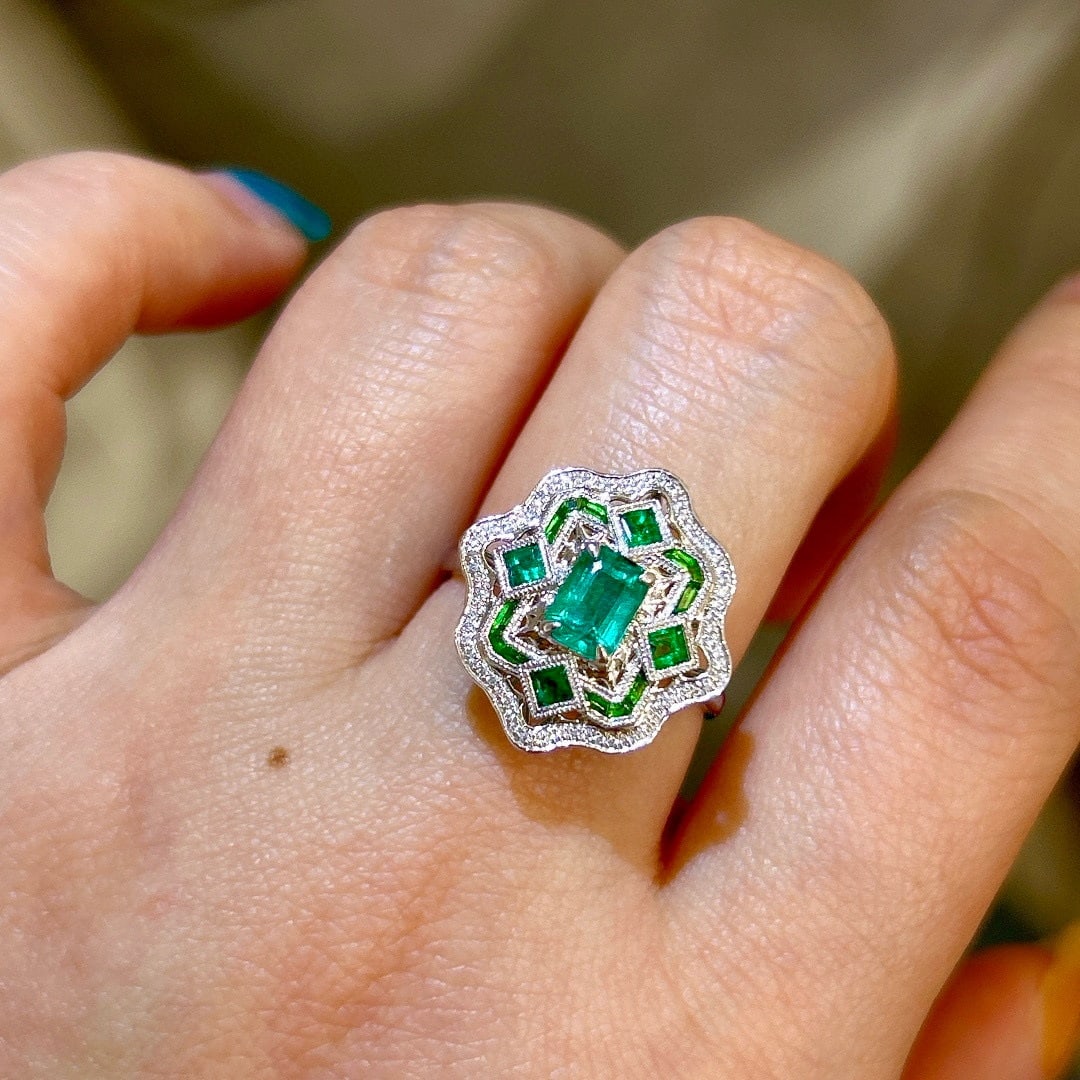 14k Gold 1.2 Ctw Vivid Green Natural Emerald & Diamond Ring/pendant( Without Chain ) - 8