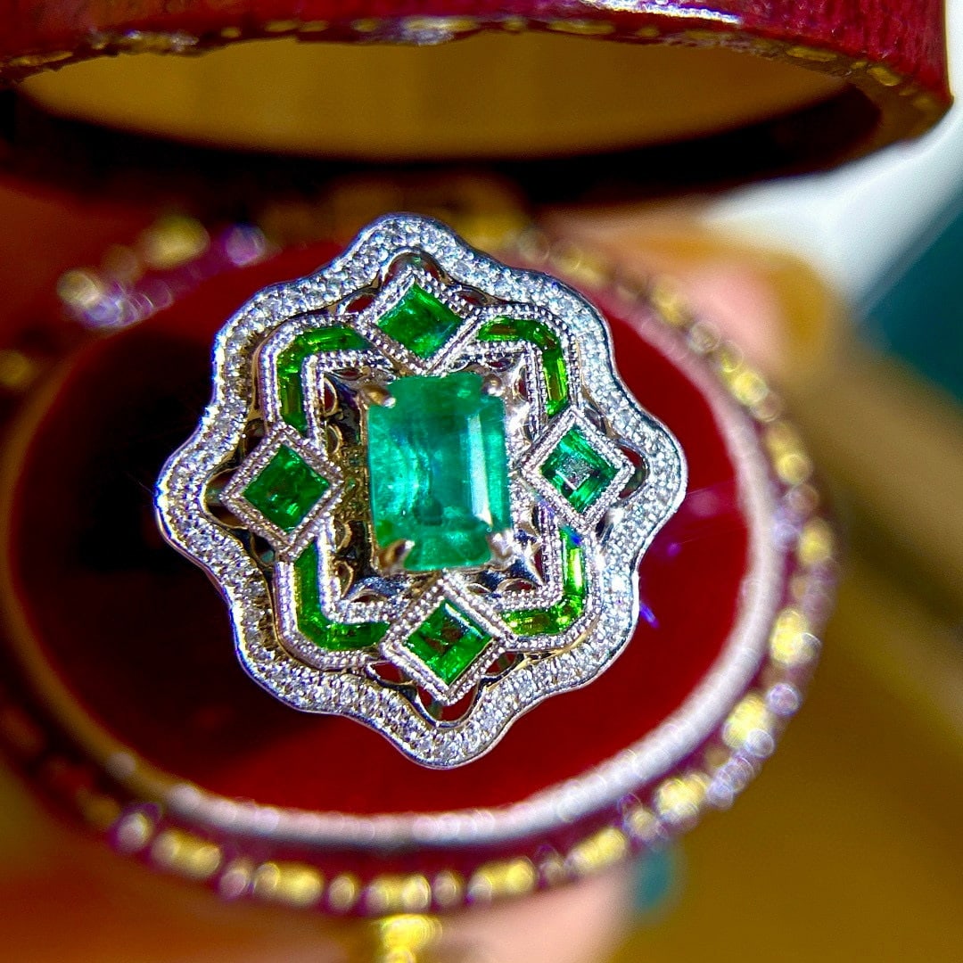14k Gold 1.2 Ctw Vivid Green Natural Emerald & Diamond Ring/pendant( Without Chain ) - 9