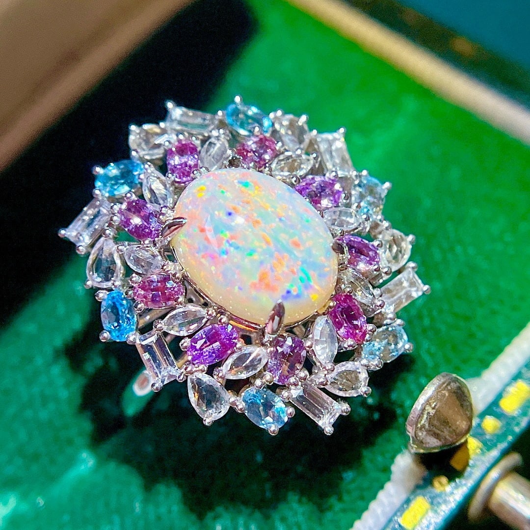 14k Gold 4.23 Ctw Natural Opal & Gem Ring - 2