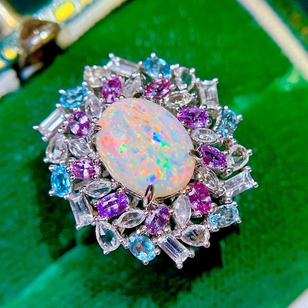 14k Gold 4.23 Ctw Natural Opal & Gem Ring - 3