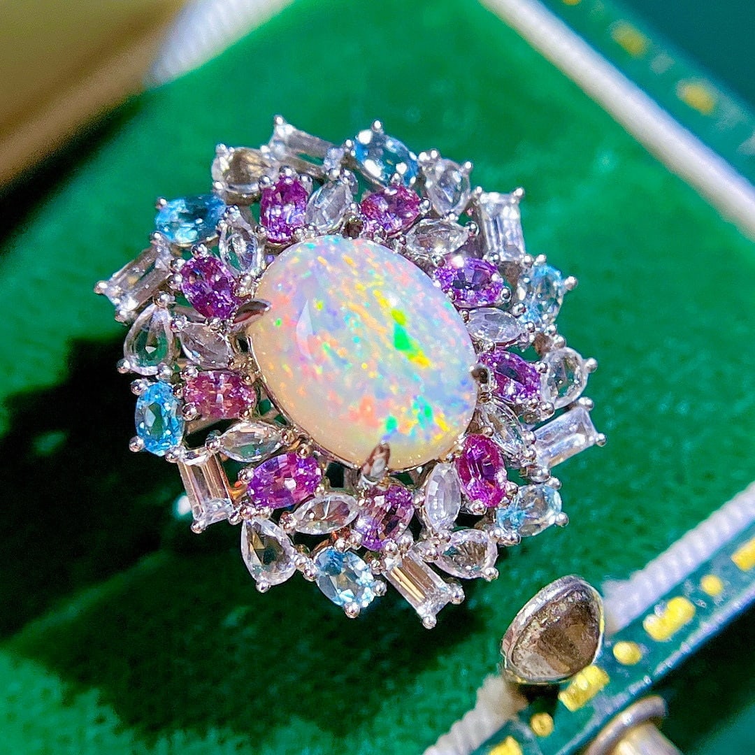 14k Gold 4.23 Ctw Natural Opal & Gem Ring - 4