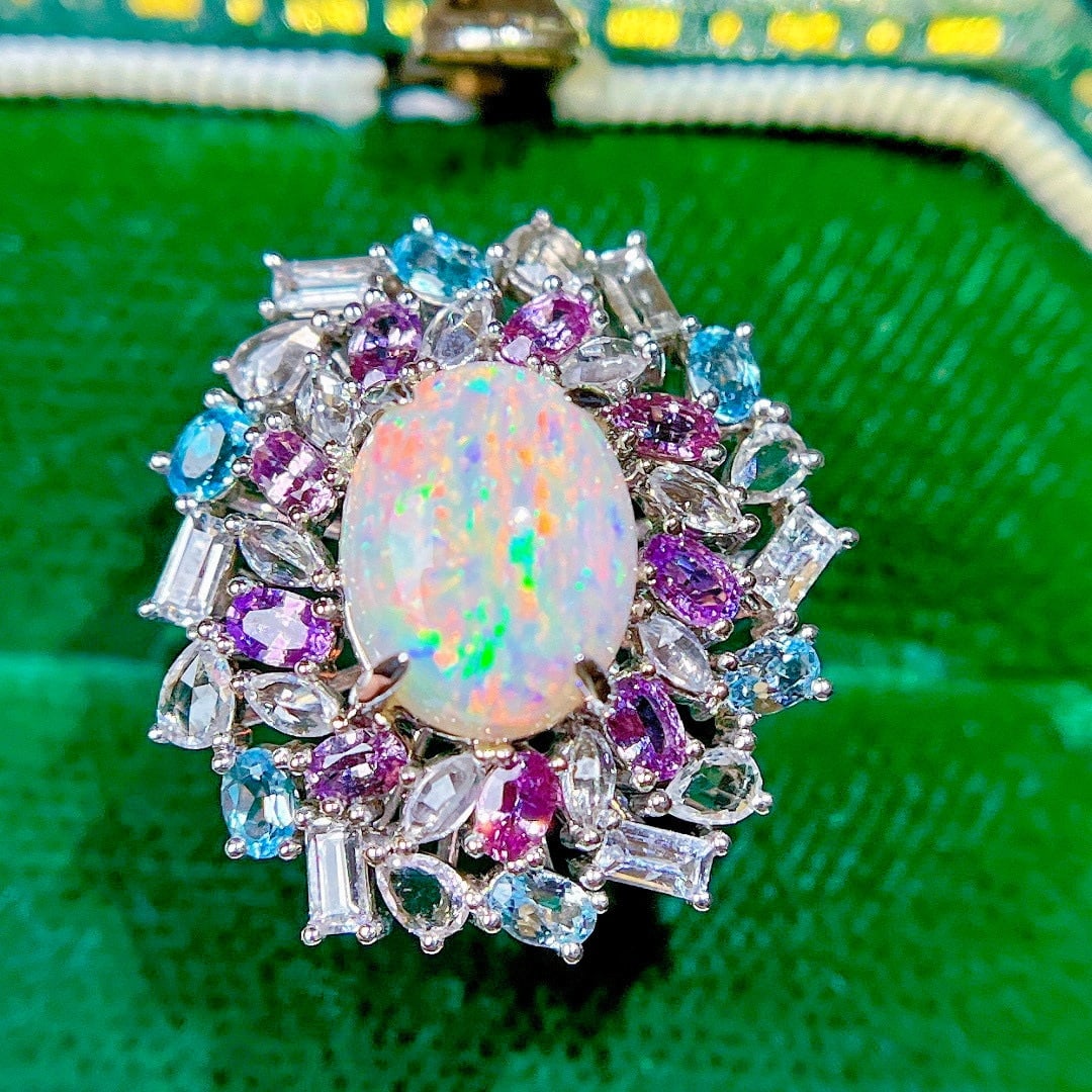 14k Gold 4.23 Ctw Natural Opal & Gem Ring - 5