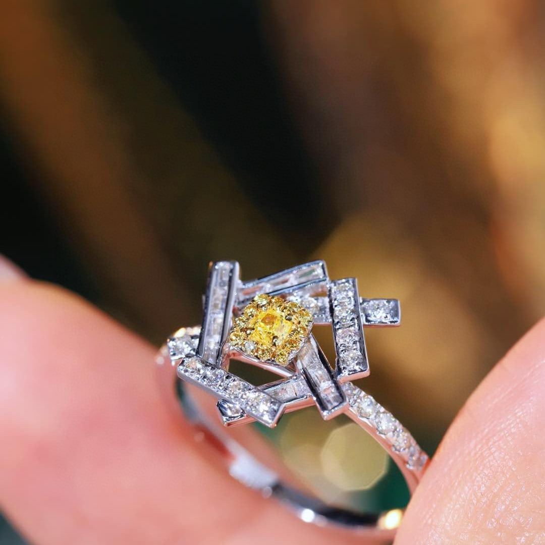 14k Gold 0.6 Ctw Natural Yellow Diamond & Diamond Ring - 5
