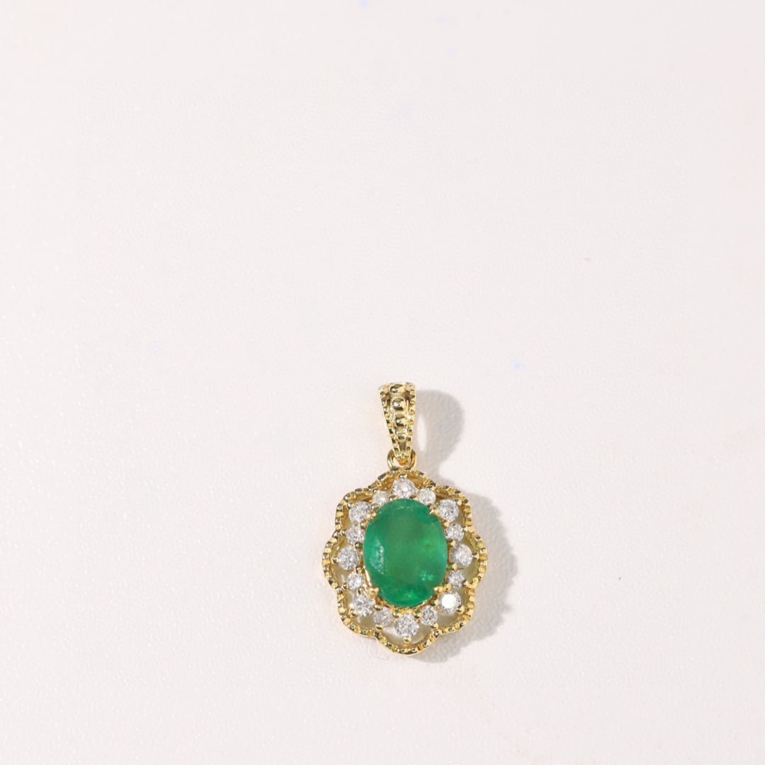 14k Gold 1.51 Ctw Natural Emerald & Diamond Pendant( Without Chain ) - 8
