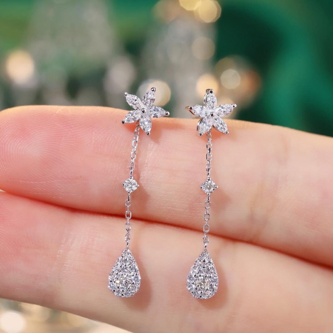 14k Gold 0.6 Ct Natural H Diamond Earrings - 7
