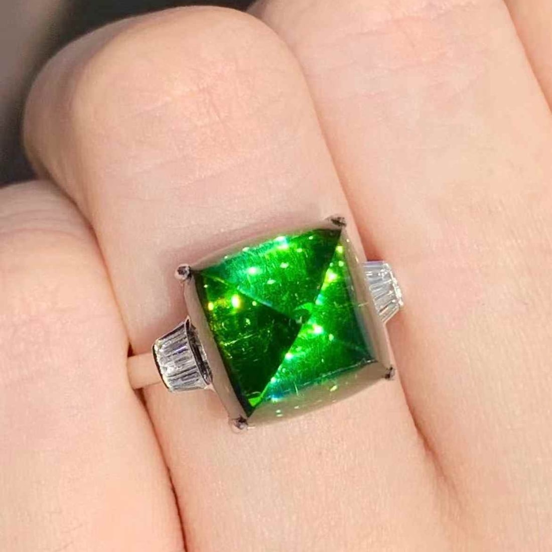 14k Gold 9 Ct Natural Tourmaline & Diamond Ring - 2