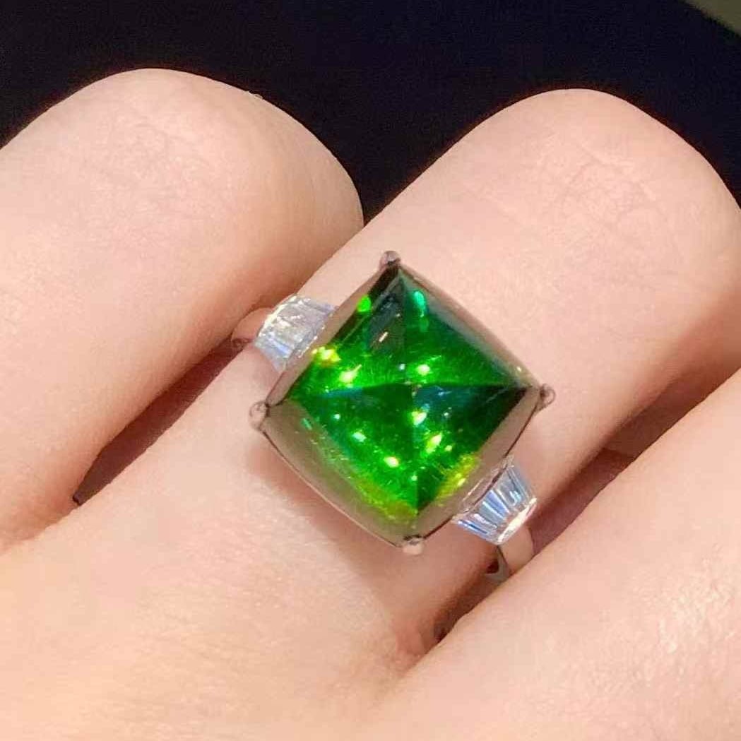 14k Gold 9 Ct Natural Tourmaline & Diamond Ring - 3