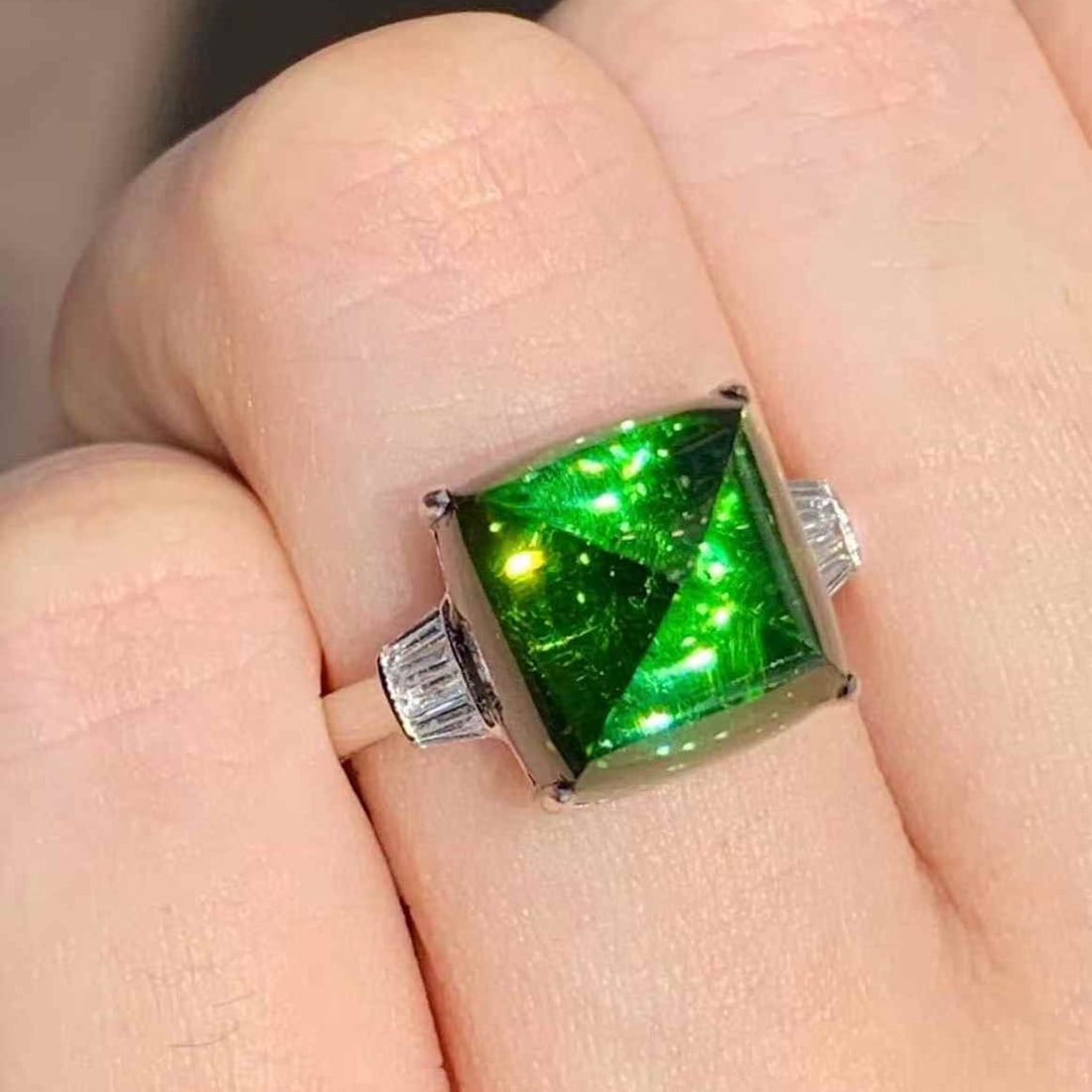 14k Gold 9 Ct Natural Tourmaline & Diamond Ring - 6