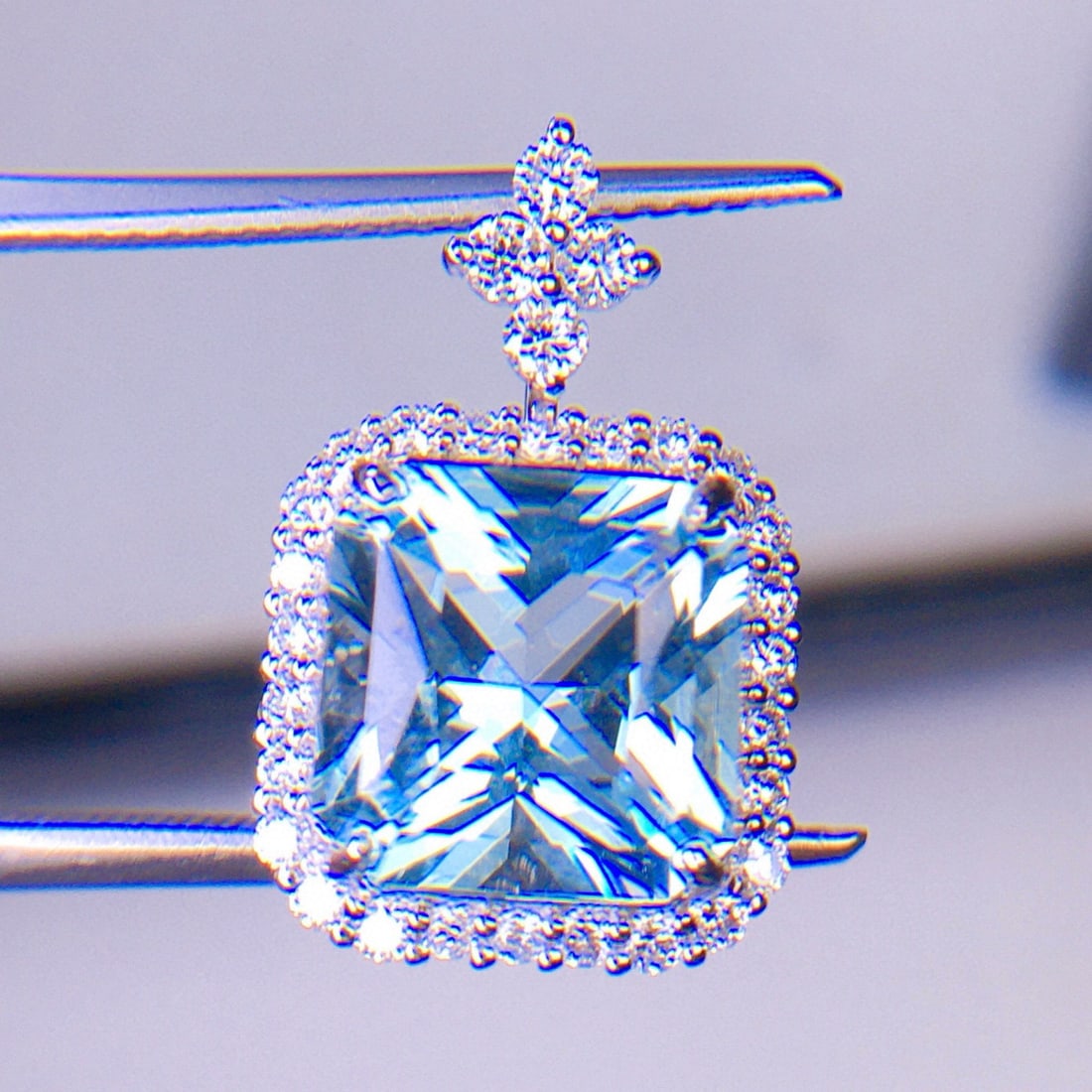14k Gold 4.53 Ct Natural Aquamarine & Diamond Pendant( Without Chain ) - 4