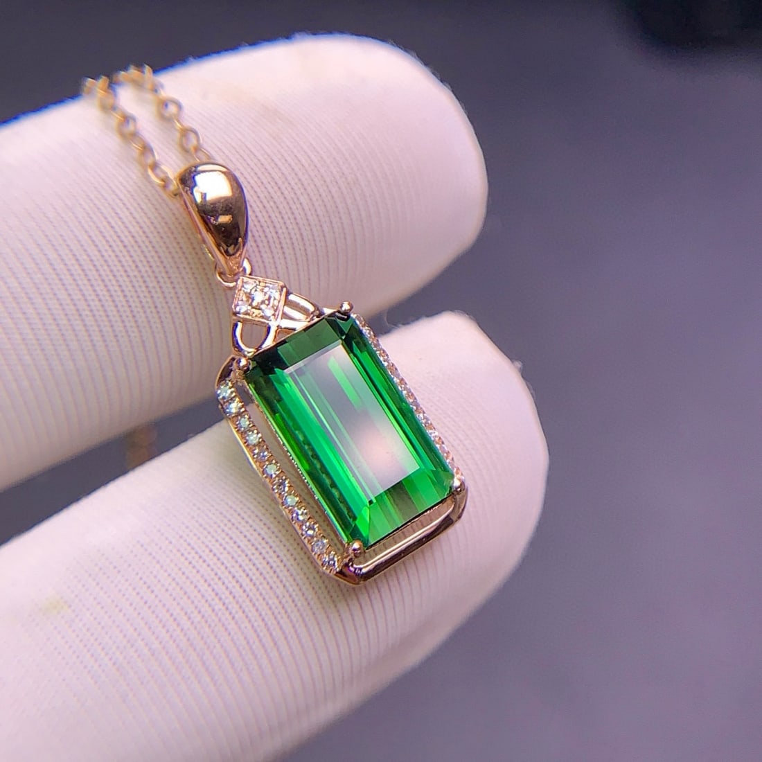 14k Gold 2.9 Ct Natural Tourmaline & Diamond Pendant( Without Chain ) - 2