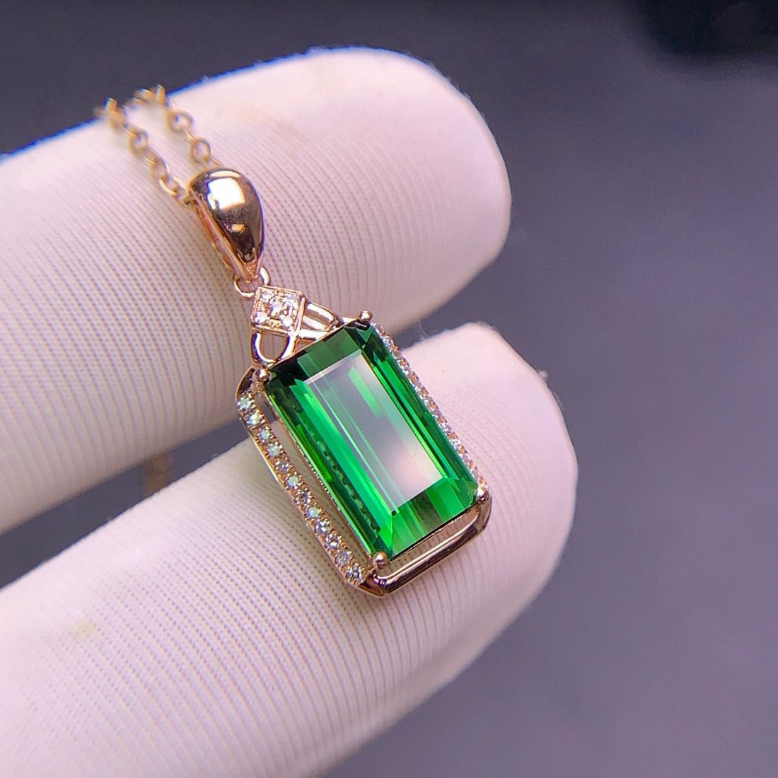14k Gold 2.9 Ct Natural Tourmaline & Diamond Pendant( Without Chain ) - 3