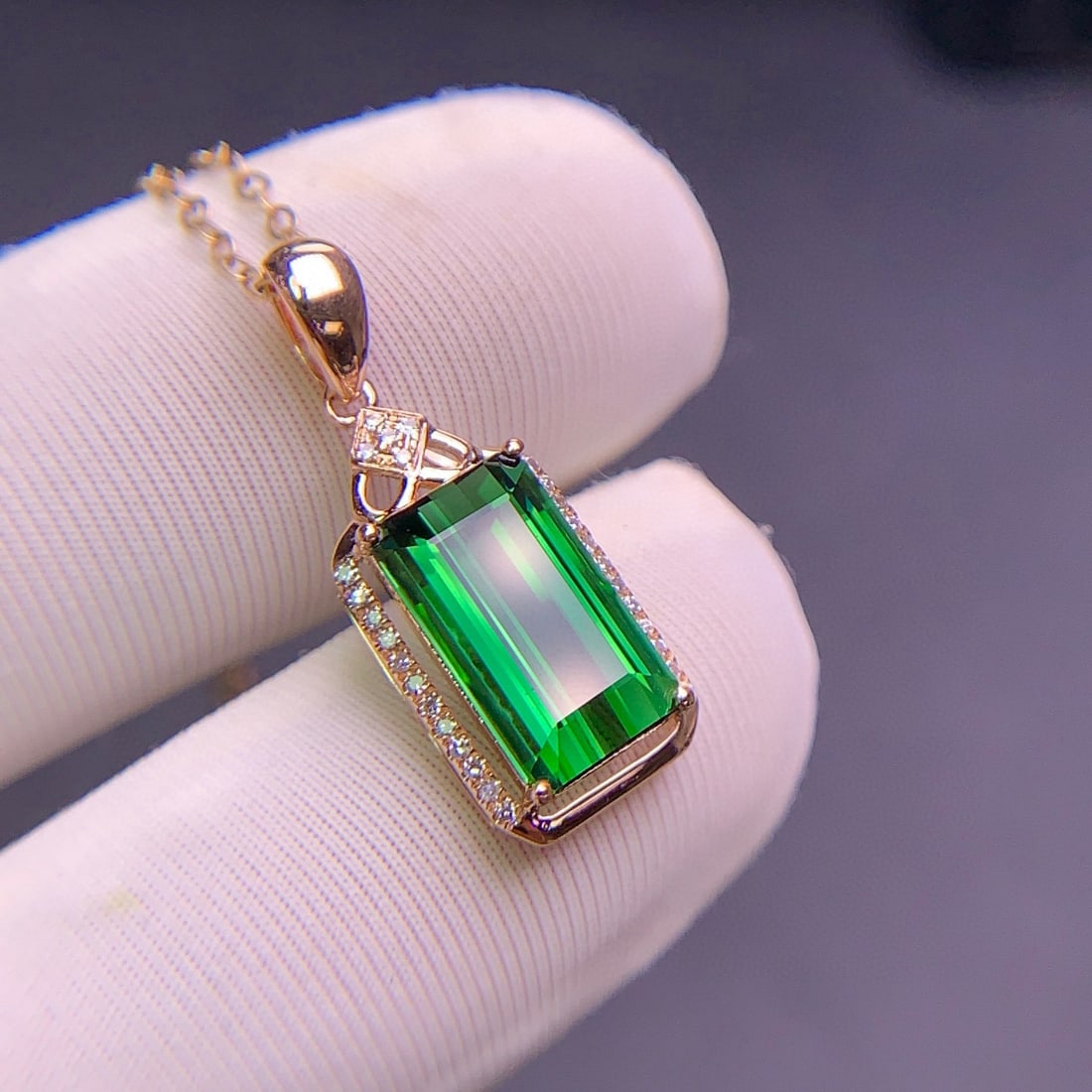 14k Gold 2.9 Ct Natural Tourmaline & Diamond Pendant( Without Chain ) - 4