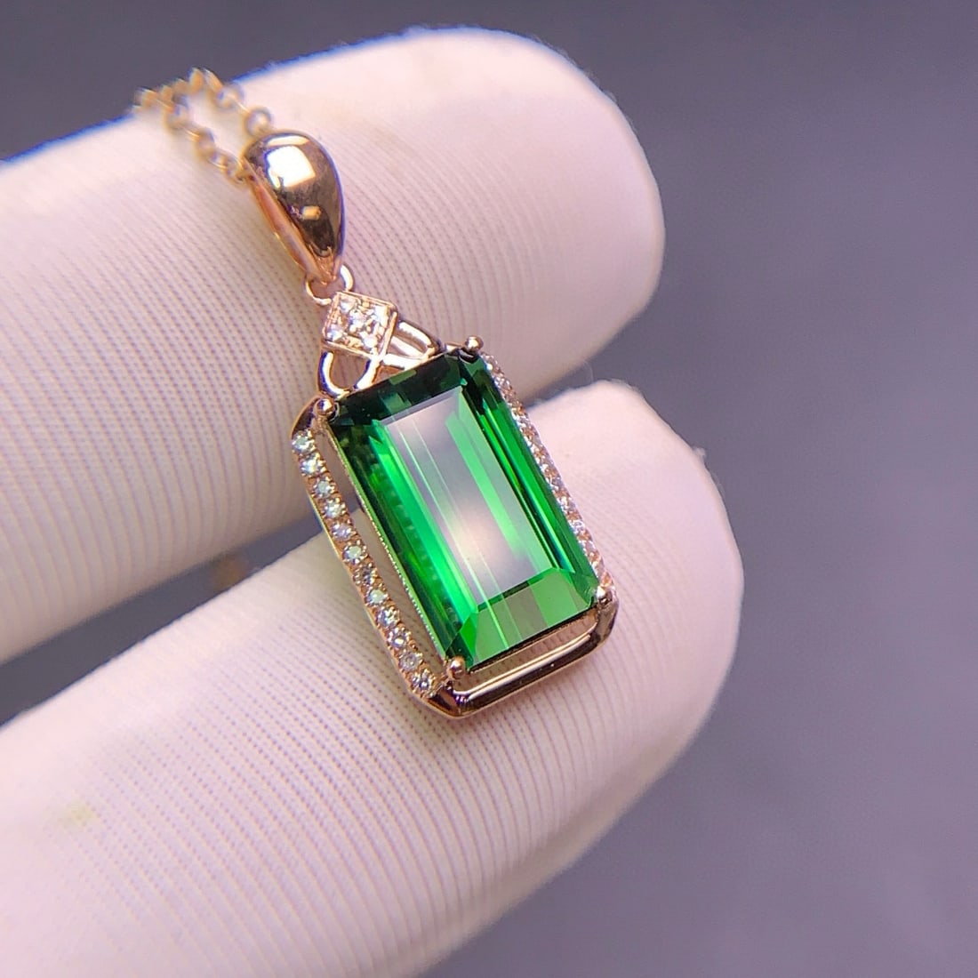 14k Gold 2.9 Ct Natural Tourmaline & Diamond Pendant( Without Chain ) - 5