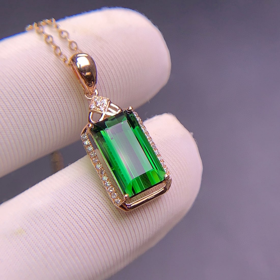 14k Gold 2.9 Ct Natural Tourmaline & Diamond Pendant( Without Chain ) - 6