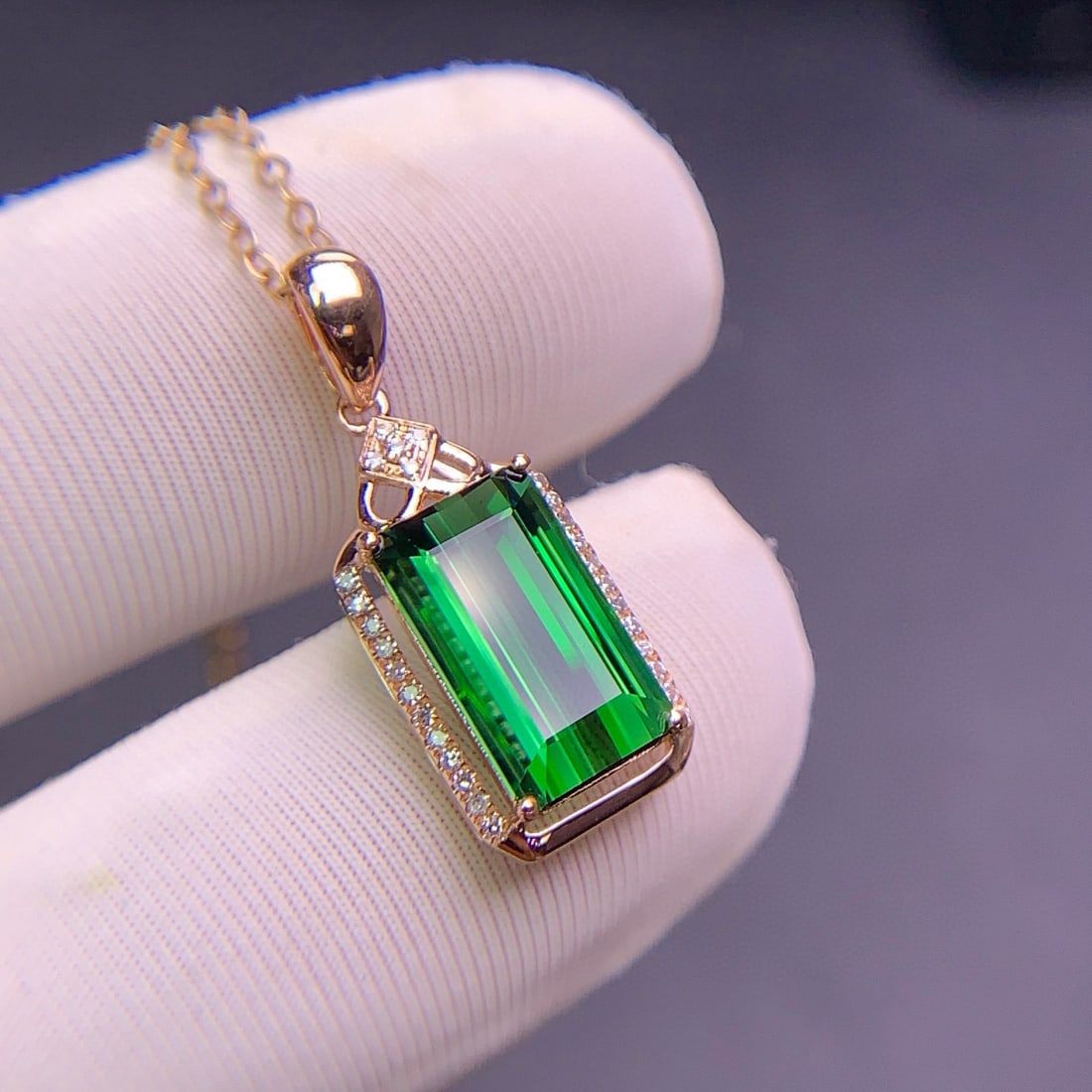 14k Gold 2.9 Ct Natural Tourmaline & Diamond Pendant( Without Chain ) - 7