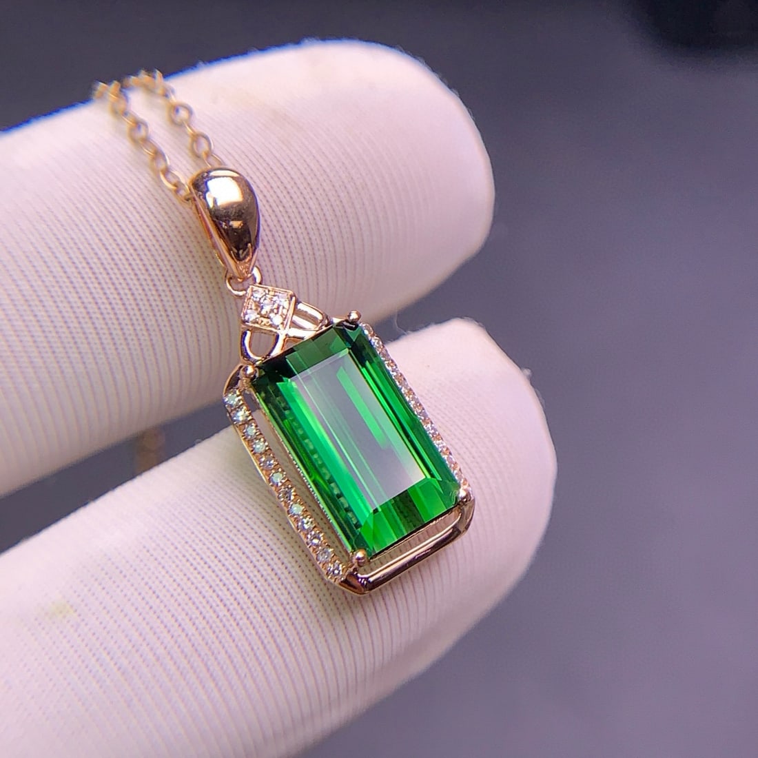 14k Gold 2.9 Ct Natural Tourmaline & Diamond Pendant( Without Chain ) - 8