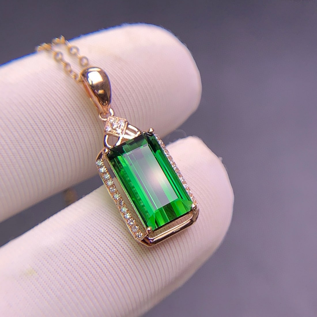 14k Gold 2.9 Ct Natural Tourmaline & Diamond Pendant( Without Chain ) - 9