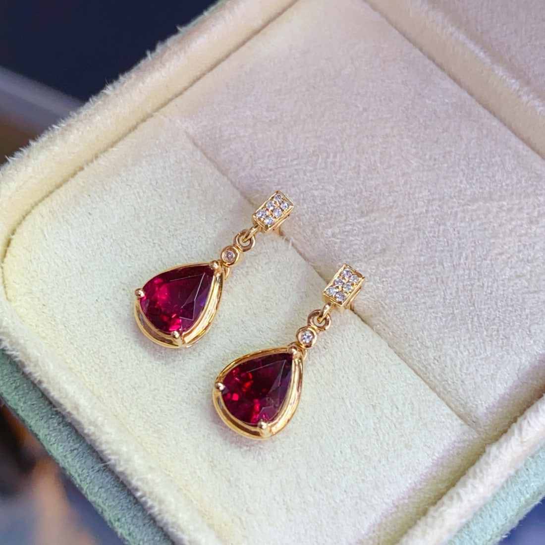 14k Gold 1.29 Ctw Natural Tourmaline & Diamond Earrings - 2