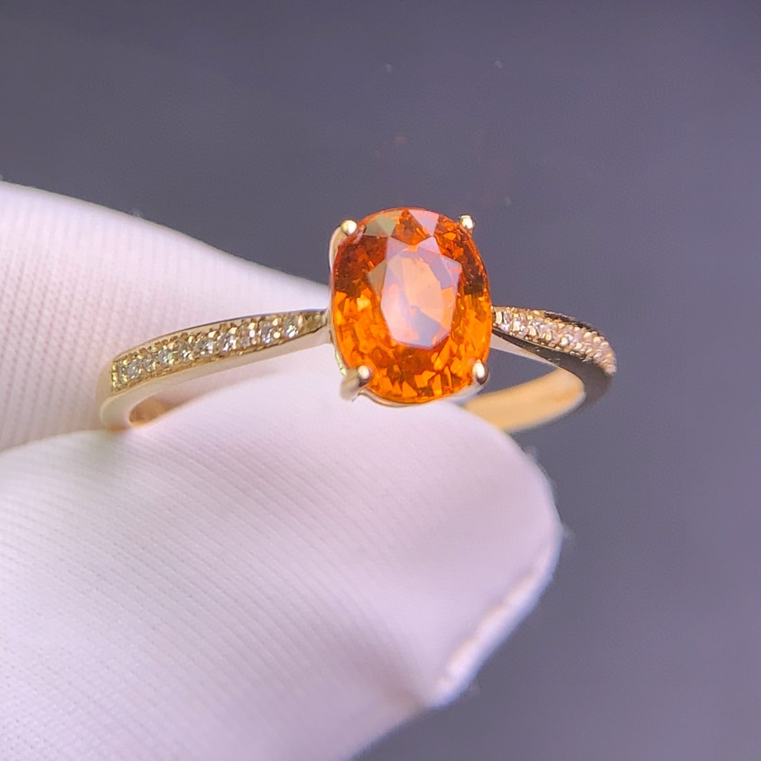 14k Gold 1.6 Ct Natural Spessartine & Diamond Ring - 5
